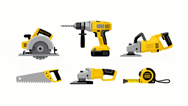 Set of yellow and gray power tools