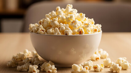 Popcorn Bowl on Wooden Table