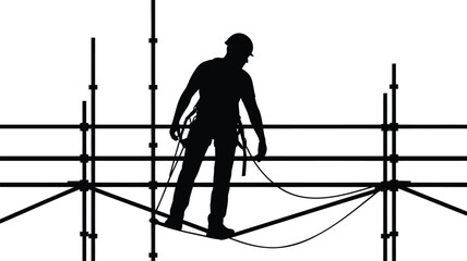 Fototapeta premium Construction worker on scaffolding with safety gear