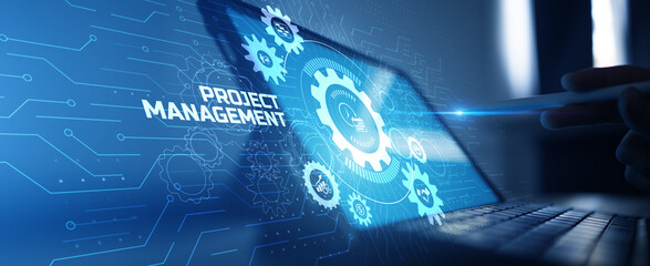 Project Management Workflow and Planning Tools on Digital Touch Interface.