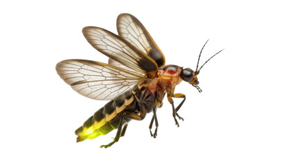 Fototapeta premium Flying Firefly with Glowing Abdomen Isolated on White Background