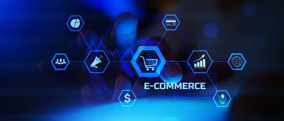 E-Commerce Platform and Online Retail Sales Ecosystem Illustrated in Digital Environment.