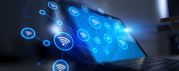Global Wireless Connectivity Network and Wi-Fi Communication Technology.