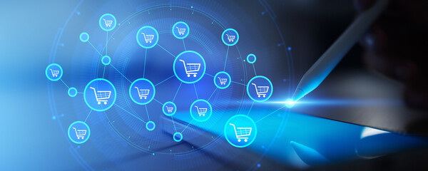 Digital E-commerce and Online Shopping Network Concept.