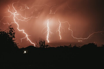 Lightning in the clear night sky