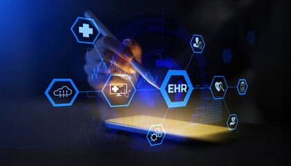 EHR Electronic Health Records and Digital Medical Information Management as Healthcare Technology Concept.