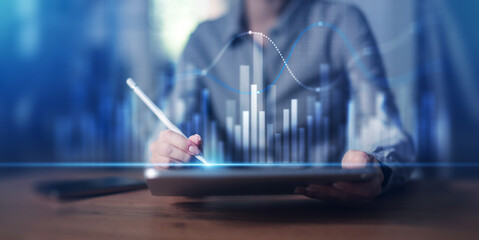 Interactive Data Analysis and Business Chart Visualization on Virtual Screen.