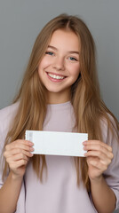 Teen showing a blank event ticket ready for custom entertainment graphics