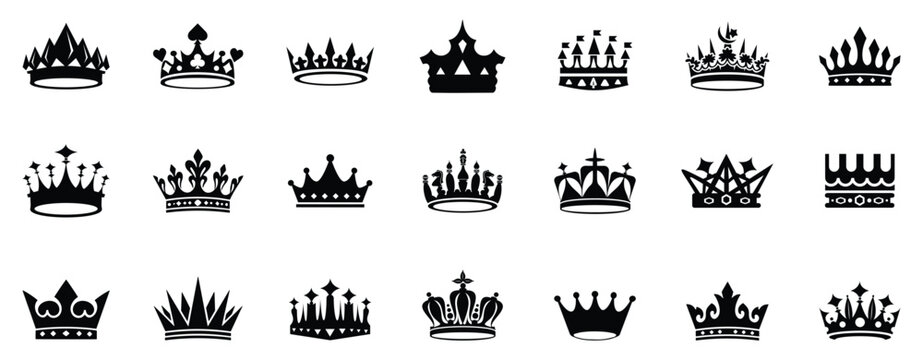 Crown icon set. Vector illustration Royal crown symbol collection Crown  Crown symbol collection.  king mega icon set Crown icons set.