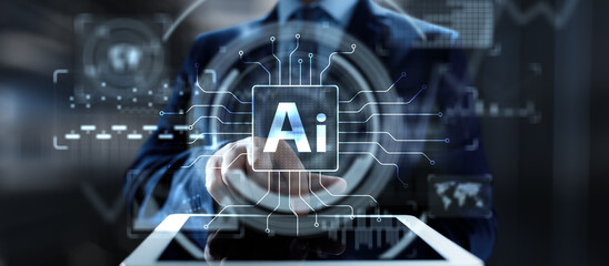 Artificial Intelligence Technology and Global Business Strategy Concept with Digital Interface.