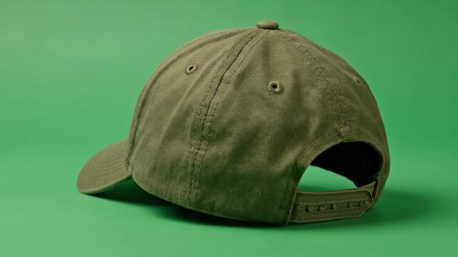 Olive Green Baseball Cap on Green Background Studio Shot.