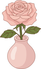 Cute Hand Drawn Pink Rose Illustration in a Small Pink Vase for Romantic Decoration and Valentine's Day