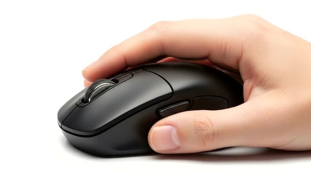 Hand Using Black Computer Mouse on White Surface