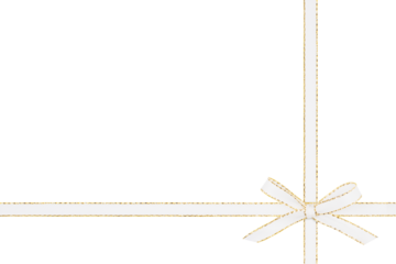 White and Gold Bow Crossed in Corner Ribbon Isolated on White and Png Transparent Background
