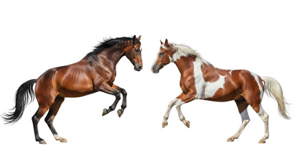 Obraz premium Two Rearing Horses Isolated on White Background