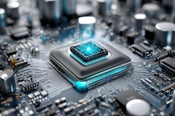 Close Up CPU Microchip Motherboard Technology