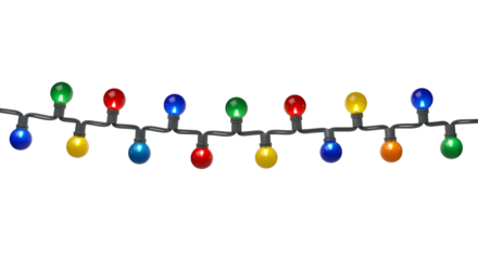 Vibrant multicolored string lights on black background for festive decoration