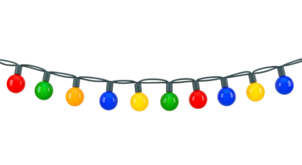 Vibrant multicolored string lights on black background