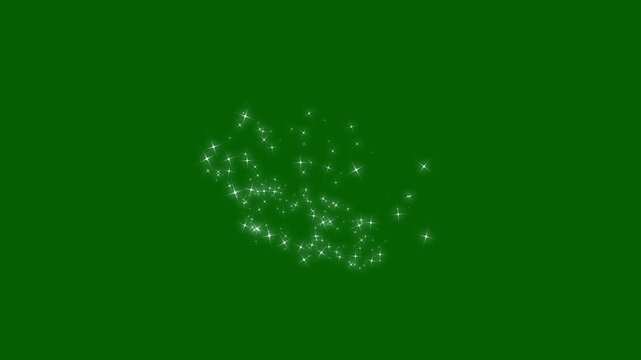 Glittering magic shimmer, glitter light tail, sparkling shining comet trace, magic dust glow sparkle effect, glowing light sparks and particles flare on green background.