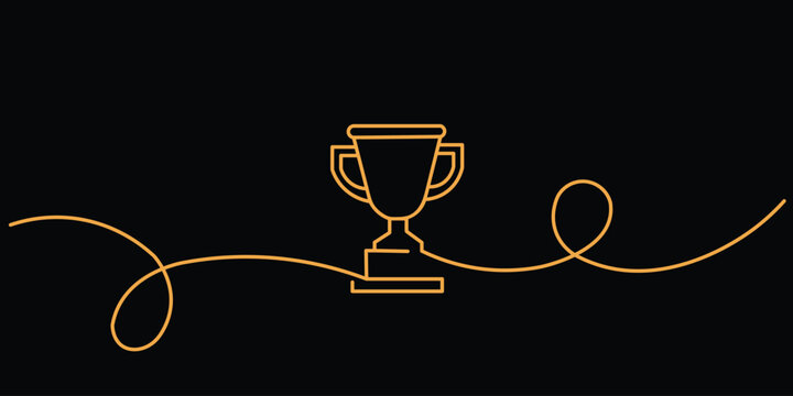 gold trophy cups with one line art with black background