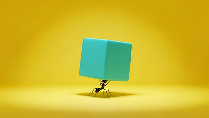 Ant Carries Turquoise Cube