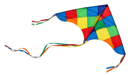 Colorful patchwork kite PNG isolated on transparent background, fun outdoor toy for kids and summer activities design element