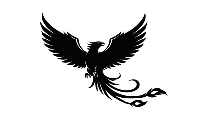 Obraz premium Black Phoenix Bird Silhouette Flying Illustration.