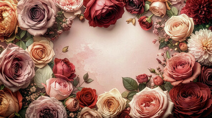 バレンタイン  Valentine 106 Rustic Valentine's Day Composition with Roses on Dark Wood (ダークウッド背景に置かれたラスティックなバレンタインの構成と薔薇)