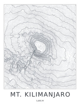 Mount Kilimanjaro topographic map print