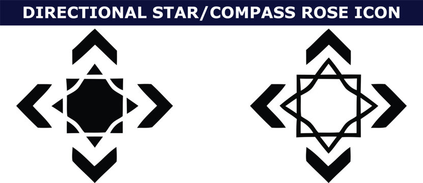 A directional star or compass rose icon set with modern design elements