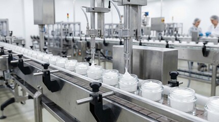 Automated filling process of cosmetic creams into glass jars on an industrial production line