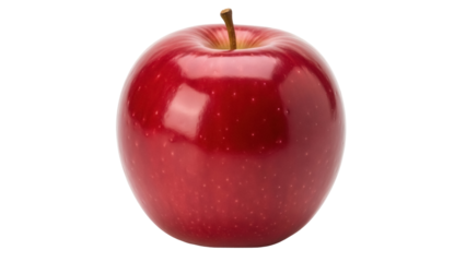 Shiny red apple isolated PNG on transparent background, fresh fruit with stem for healthy eating and food design