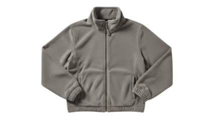 Plain Grey Fleece Jacket with Zipper Mockup on White Background