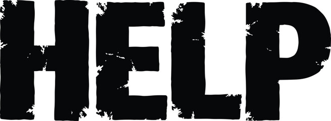 A Stark Black and White Illustration of the Word HELP in a Distressed, Grungy Font, Evoking Urgency and a Call for Assistance