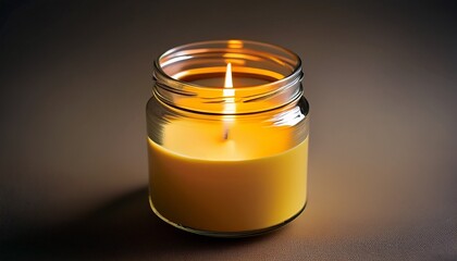 single clear glass jar candle warm yellow wax flickering flame