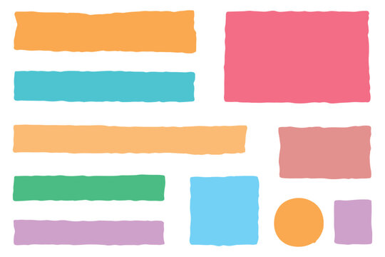 Doodle hand drawn frames with irregular uneven shapes, curved picture and painting frameworks, organic forms, colorful squares with wavy rough edges, wavy irregular rectangles 