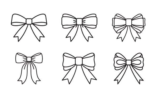 Collection of six simple black and white bow illustrations