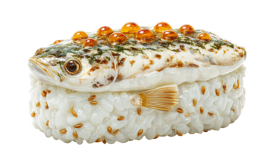 Fresh sushi piece with visible rice grains and fish topping designed for food, culinary, and professional visual projects isolated on transparent background PNG