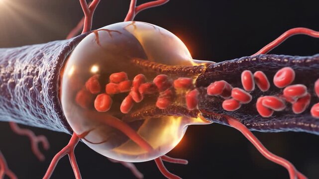 Artery with Aneurysm and Red Blood Cells Flowing Inside