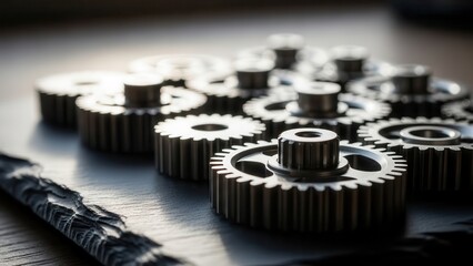 Close-Up of Metal Gears and Cogs on a Dark Background
