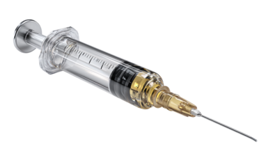 Professional syringe with precise measurement markings and clear liquid suitable for vaccinations, injections, and medical training illustrations isolated on transparent background PNG
