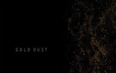 A chaotic wavy pattern in gold, tinsel on a black background. An isolated design element.