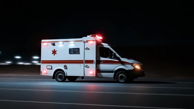 Ambulance at night: emergency response in motion on city street