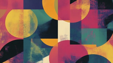 Abstract background graphic showing geometric shapes with textured patterns in bright colors for decorative wall art and design projects