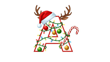 Fototapeta premium Decorated letter a for christmas isolated on white background