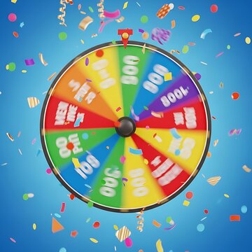 Colorful Fortune Wheel with Confetti - A Game of Chance and Excitement.