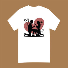 Couple Proposing Graphic Tee with Heart Background