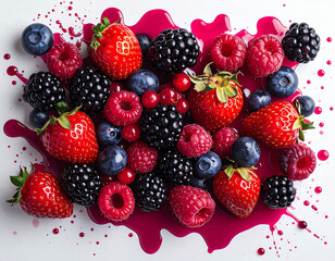 Fototapeta premium Assortment of fresh berries including strawberries, blueberries, raspberries, and blackberries