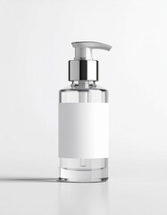 Obraz premium Skincare bottle mockup with blank label, clean studio lighting, realistic reflections