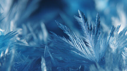 Macro abstract ice crystals pattern in cool bright blue tones. Fine geometric lines, high sharpness, smooth transitions, clear texture, right-focused composition and winter themes